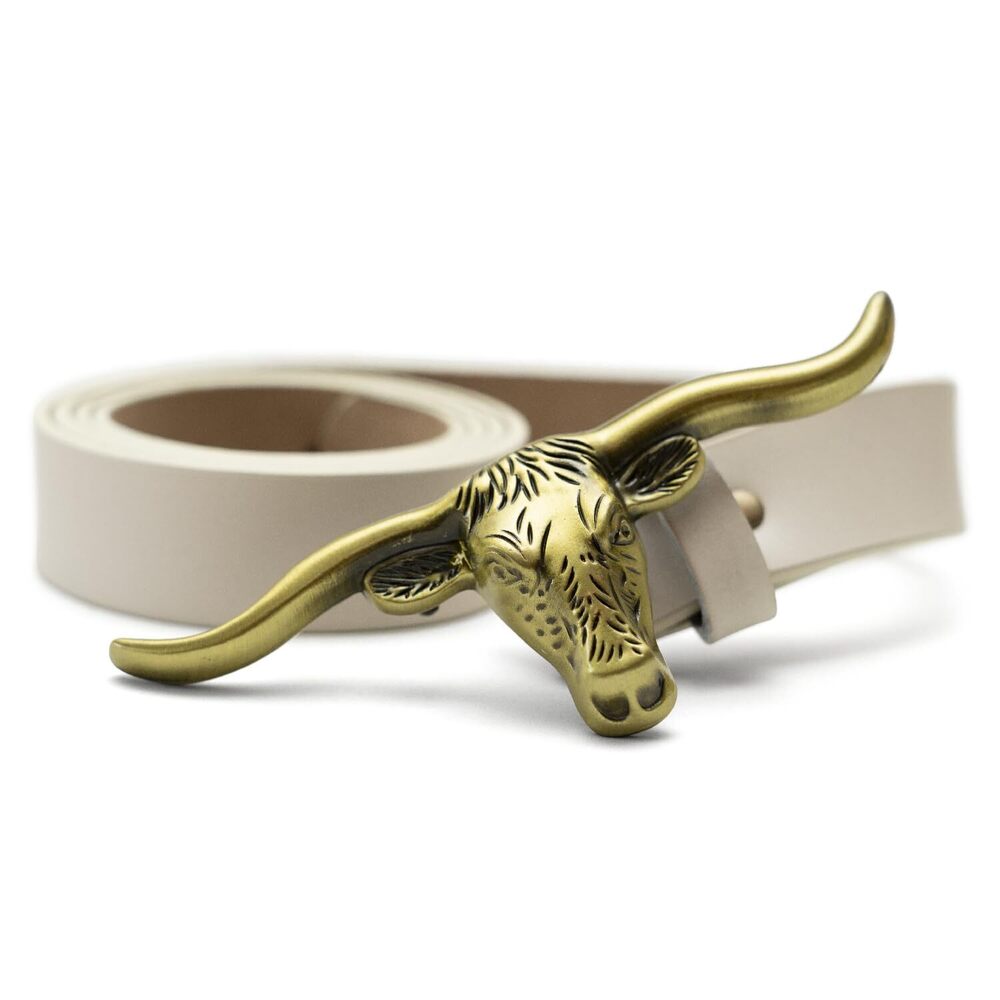 1842 Cream Large- Western Belts For Woman- Leather Cowgirl Belt W/longhorn